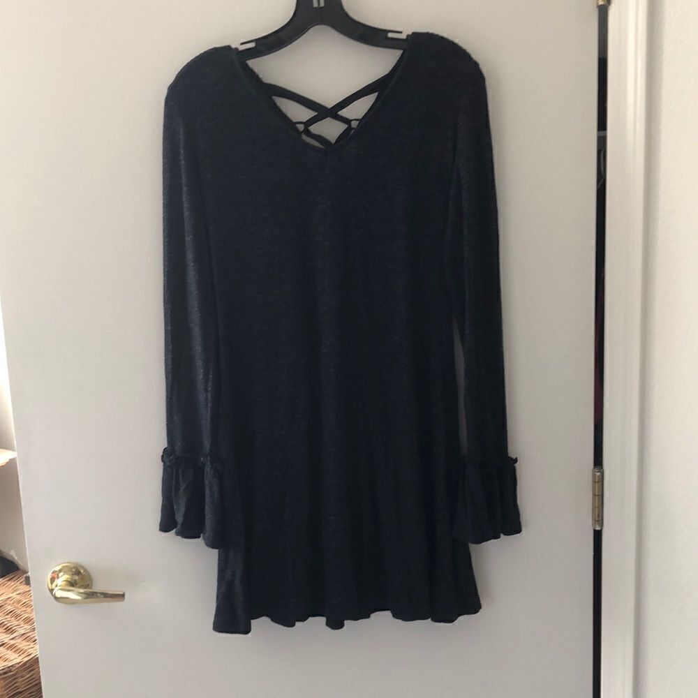 Derek Heart Swing Dress with Laced Back Size M Dark Heather Gray GUC